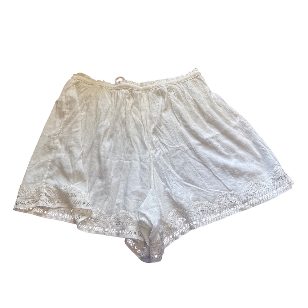 Aerie Sleep Shorts Womens XL White NEW Lace Trim Crinkle Gauze Drawstring 1818 - Picture 8 of 8
